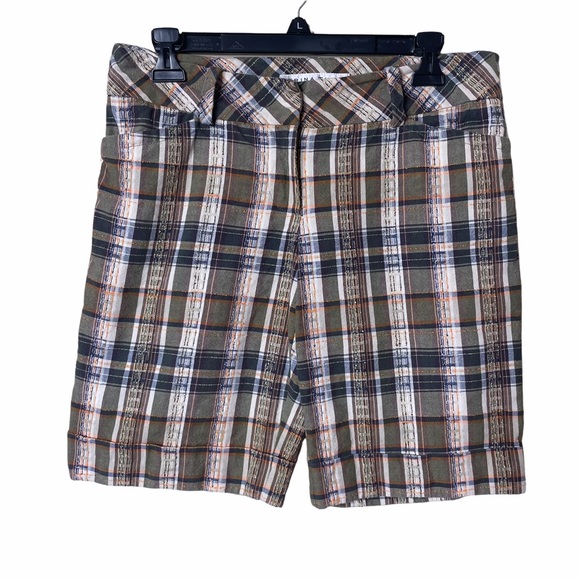 Trina Turk Brown Orange Plaid Bermuda Textured Shorts - Picture 1 of 9
